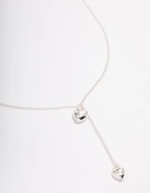 Silver Puffy Heart Drop Necklace