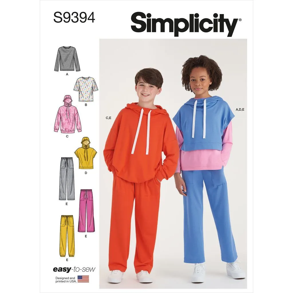 Simplicity Sewing Pattern S9394 Boys' and Girls' Oversized Knit Hoodies, Pants and Tops