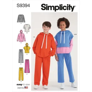 Simplicity Sewing Pattern S9394 Boys' and Girls' Oversized Knit Hoodies, Pants and Tops