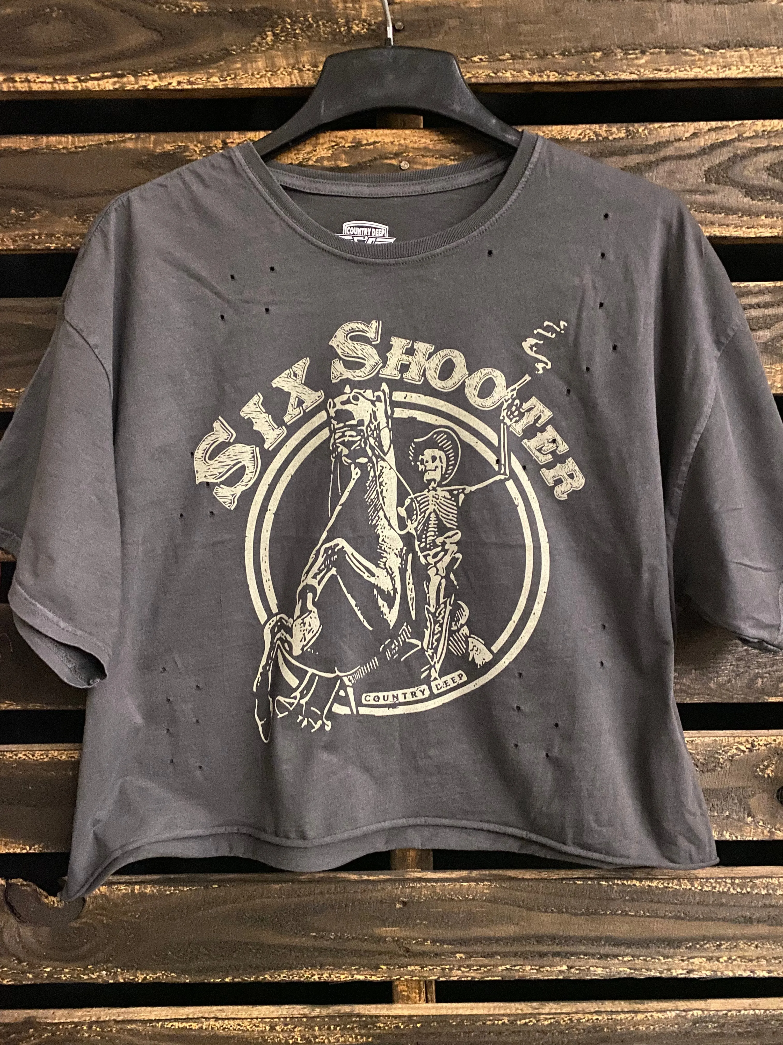 Six Shooter OVERSIZED 90's vibe distressed Cropped  T- shirt