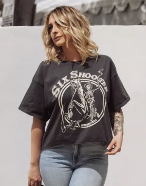 Six Shooter OVERSIZED 90's vibe distressed Cropped  T- shirt