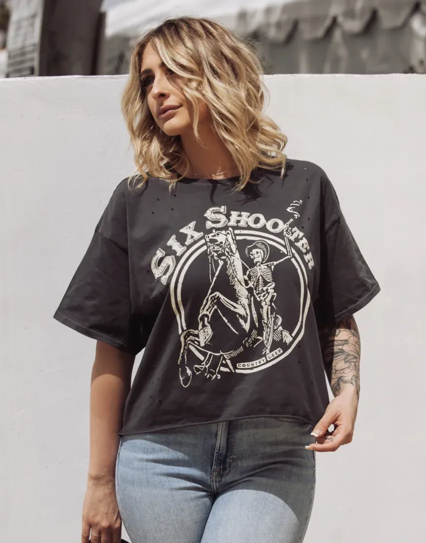 Six Shooter OVERSIZED 90's vibe distressed Cropped  T- shirt