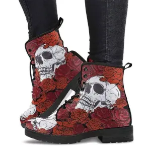 Skull bees mushroom print lace-up booties for women