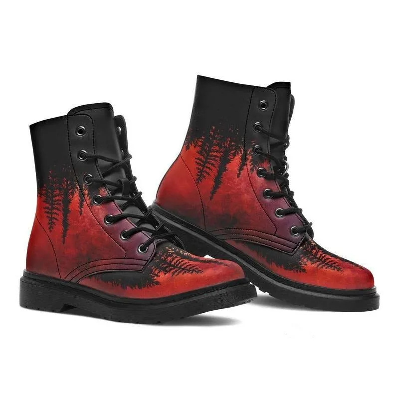 Skull bees mushroom print lace-up booties for women