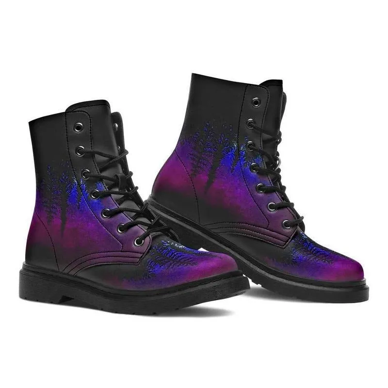 Skull bees mushroom print lace-up booties for women