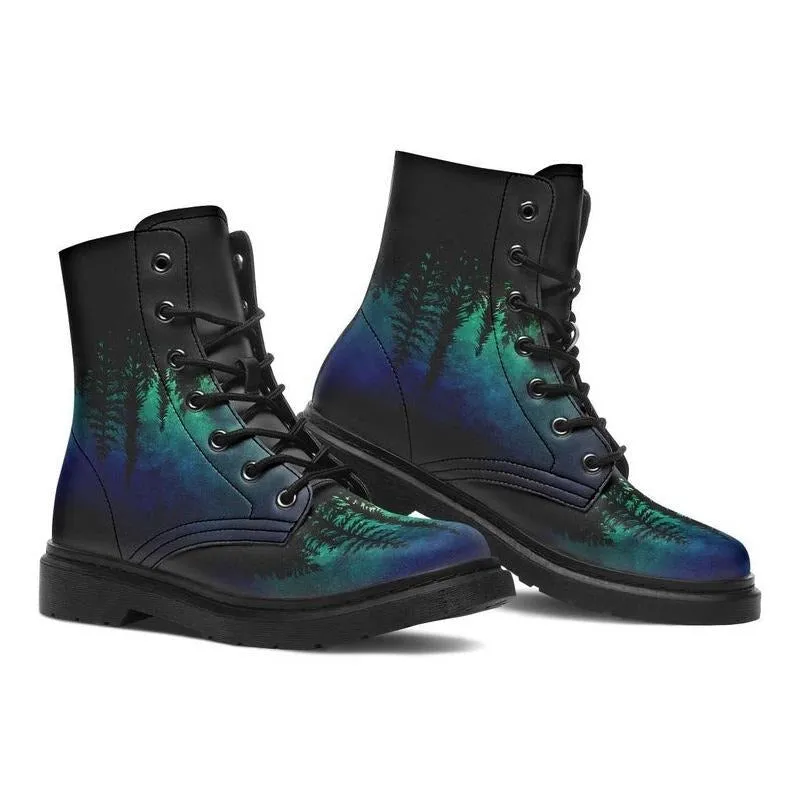 Skull bees mushroom print lace-up booties for women