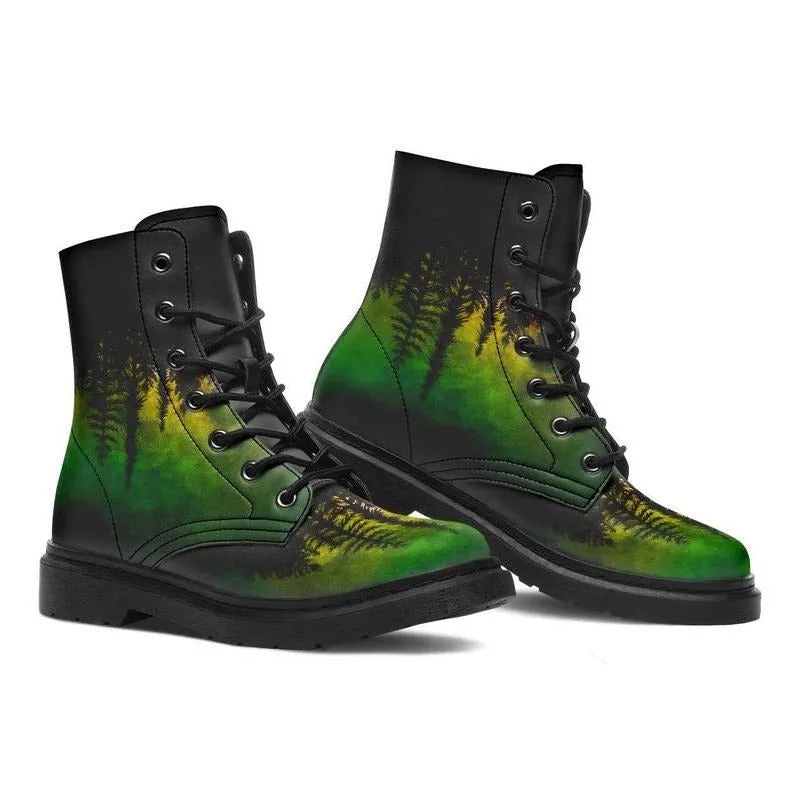 Skull bees mushroom print lace-up booties for women