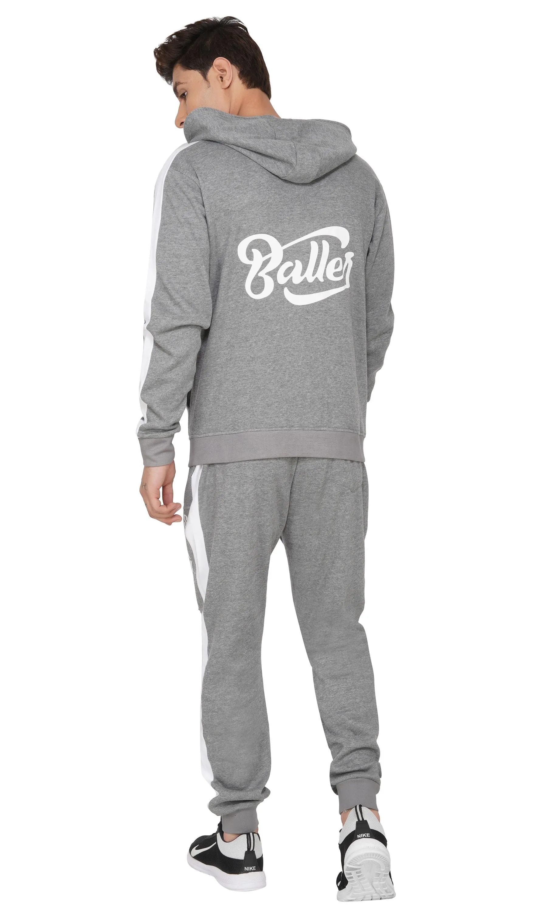 SLAY. Men's Baller Edition Light Grey Tracksuit with White Stripes