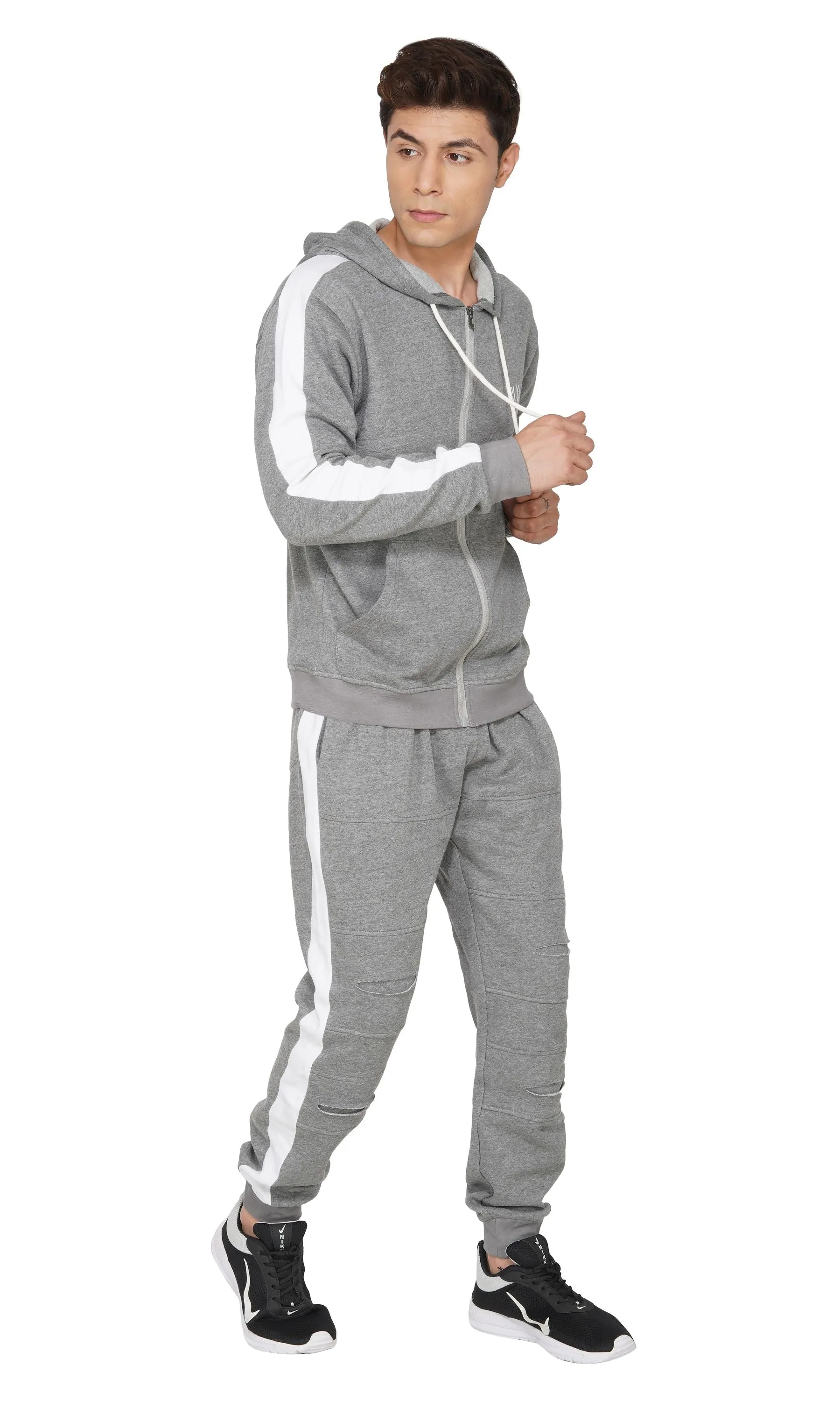 SLAY. Men's Baller Edition Light Grey Tracksuit with White Stripes