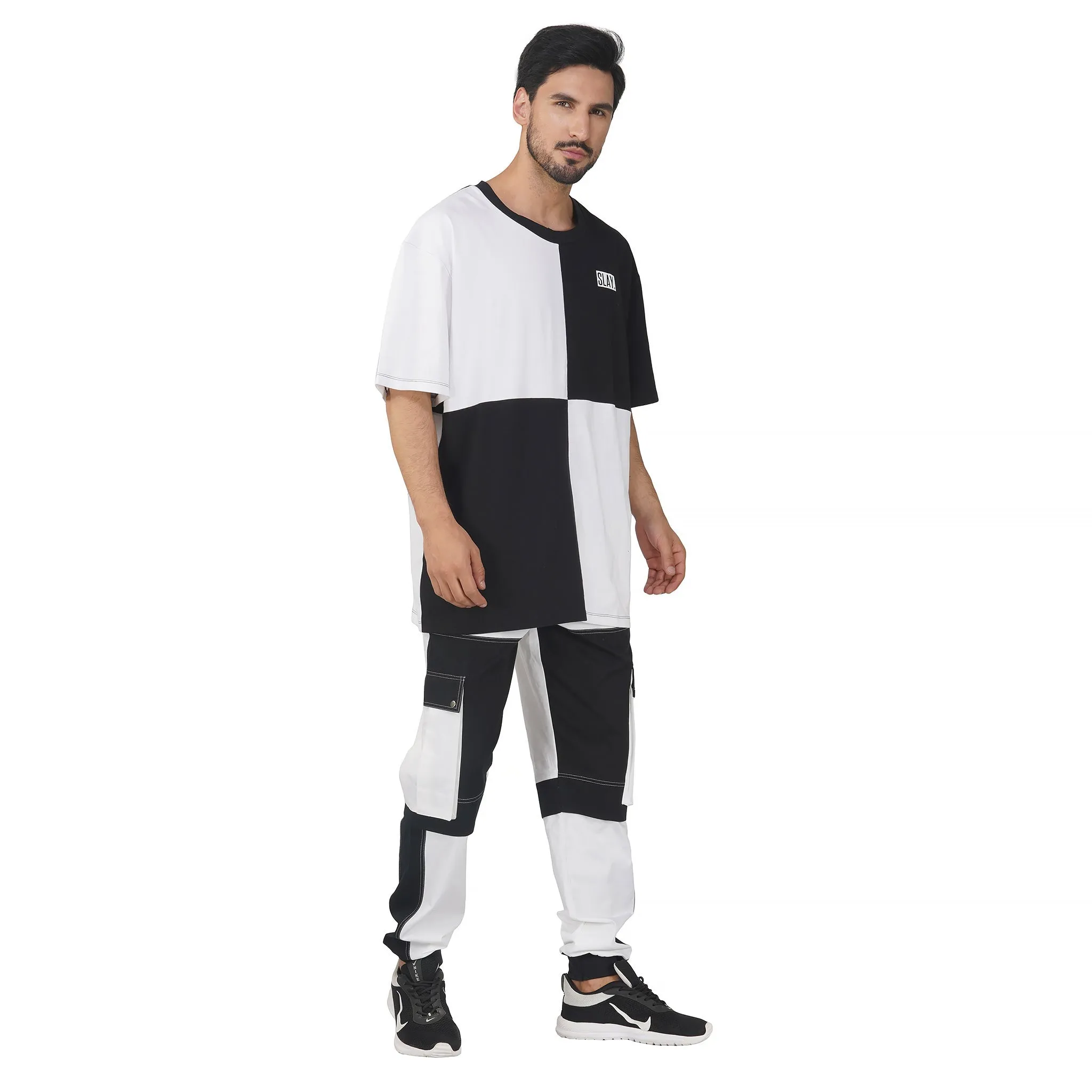 SLAY. Men's Colorblock White & Black Utility Cargo Pants