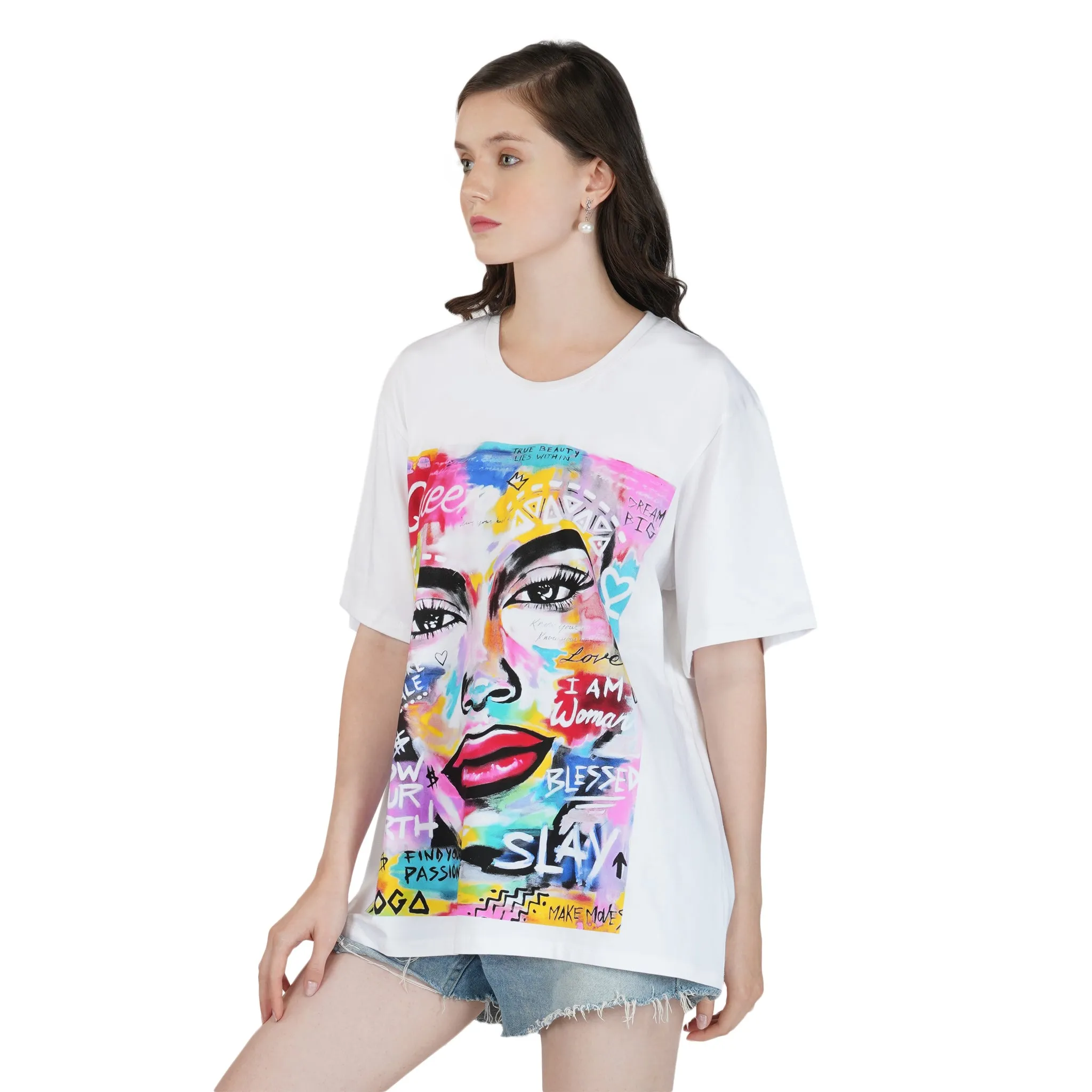 SLAY. Women's Graffiti Print Oversized Drop shoulder T-shirt
