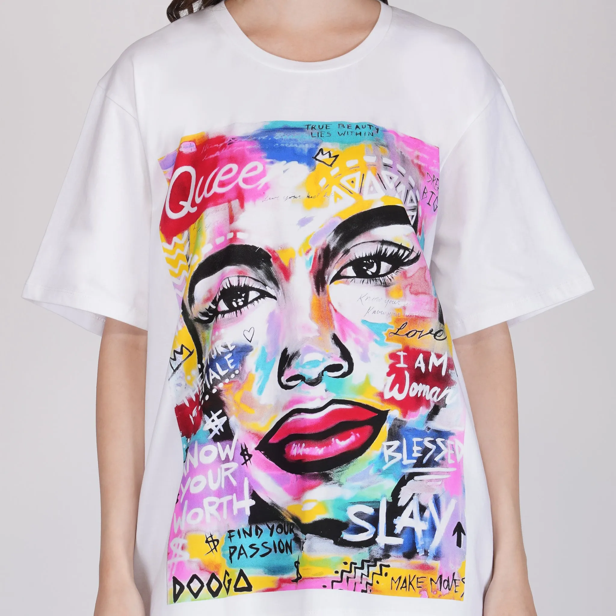 SLAY. Women's Graffiti Print Oversized Drop shoulder T-shirt