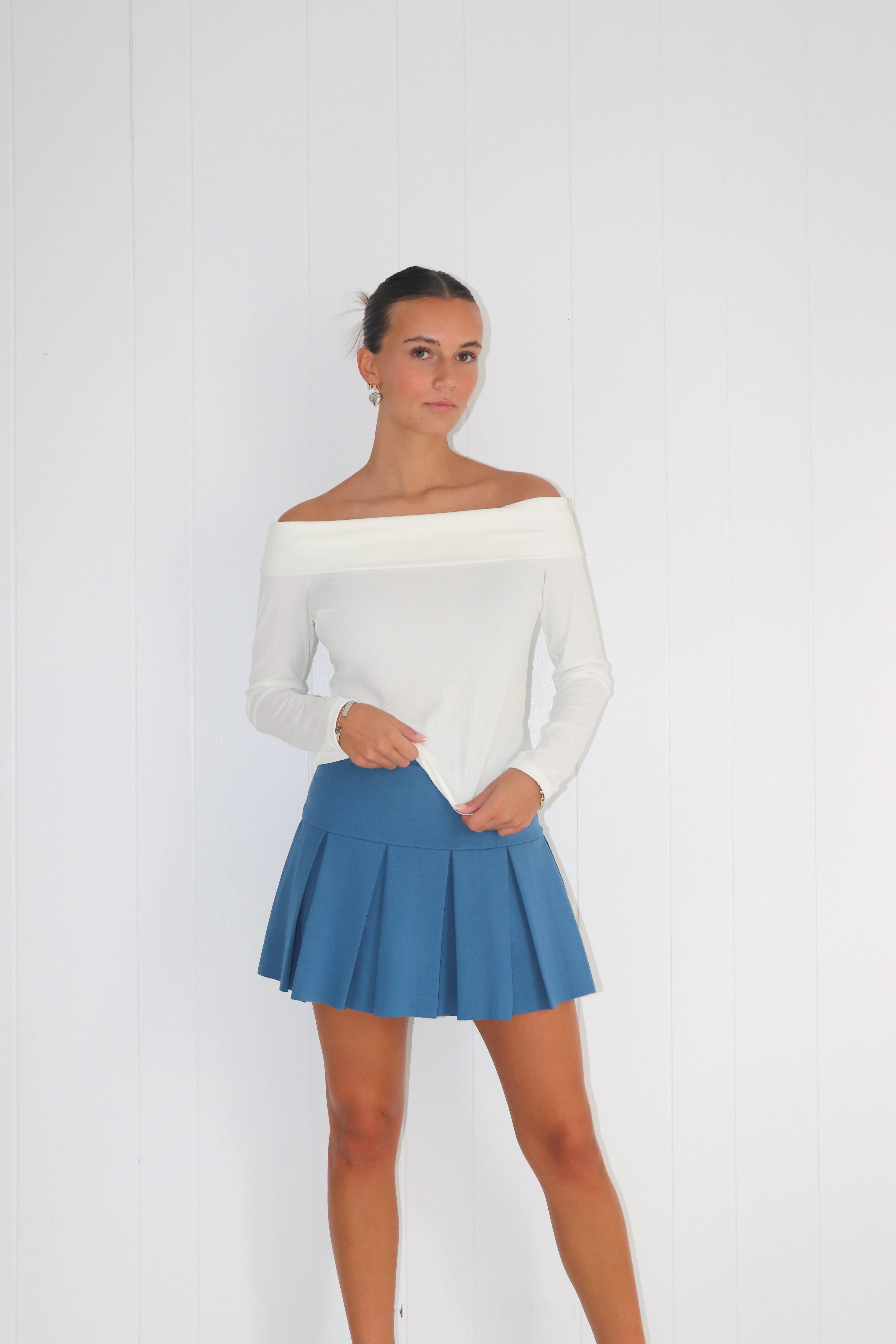 So Basic Pleated Mini Skirt Blue