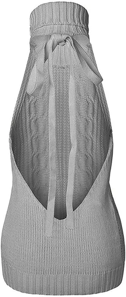 Sorrica Women's Sexy Turtle-Neck Crochet Backless Sweater Japanese Anime Cosplay Cable Knit Pullover Sweater Jumper