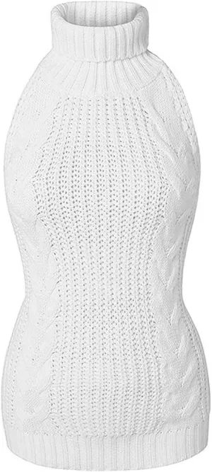 Sorrica Women's Sexy Turtle-Neck Crochet Backless Sweater Japanese Anime Cosplay Cable Knit Pullover Sweater Jumper