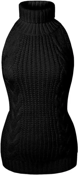 Sorrica Women's Sexy Turtle-Neck Crochet Backless Sweater Japanese Anime Cosplay Cable Knit Pullover Sweater Jumper