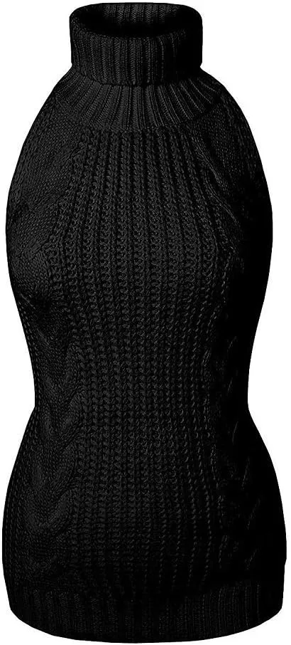 Sorrica Women's Sexy Turtle-Neck Crochet Backless Sweater Japanese Anime Cosplay Cable Knit Pullover Sweater Jumper