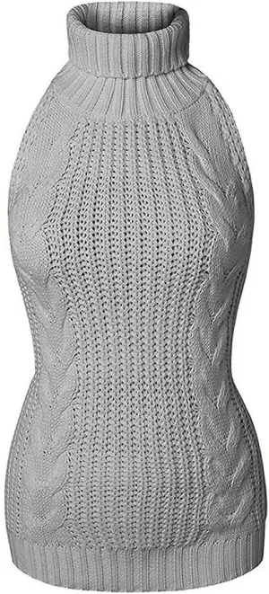 Sorrica Women's Sexy Turtle-Neck Crochet Backless Sweater Japanese Anime Cosplay Cable Knit Pullover Sweater Jumper