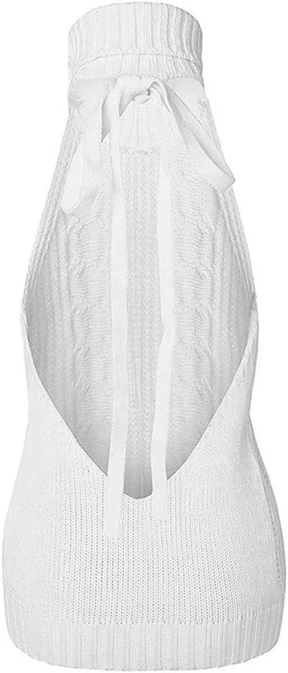 Sorrica Women's Sexy Turtle-Neck Crochet Backless Sweater Japanese Anime Cosplay Cable Knit Pullover Sweater Jumper
