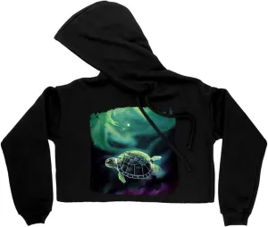 Space Women's Cropped Fleece Hoodie - Turtle Cropped Hoodie for Women - Universe Hooded Sweatshirt