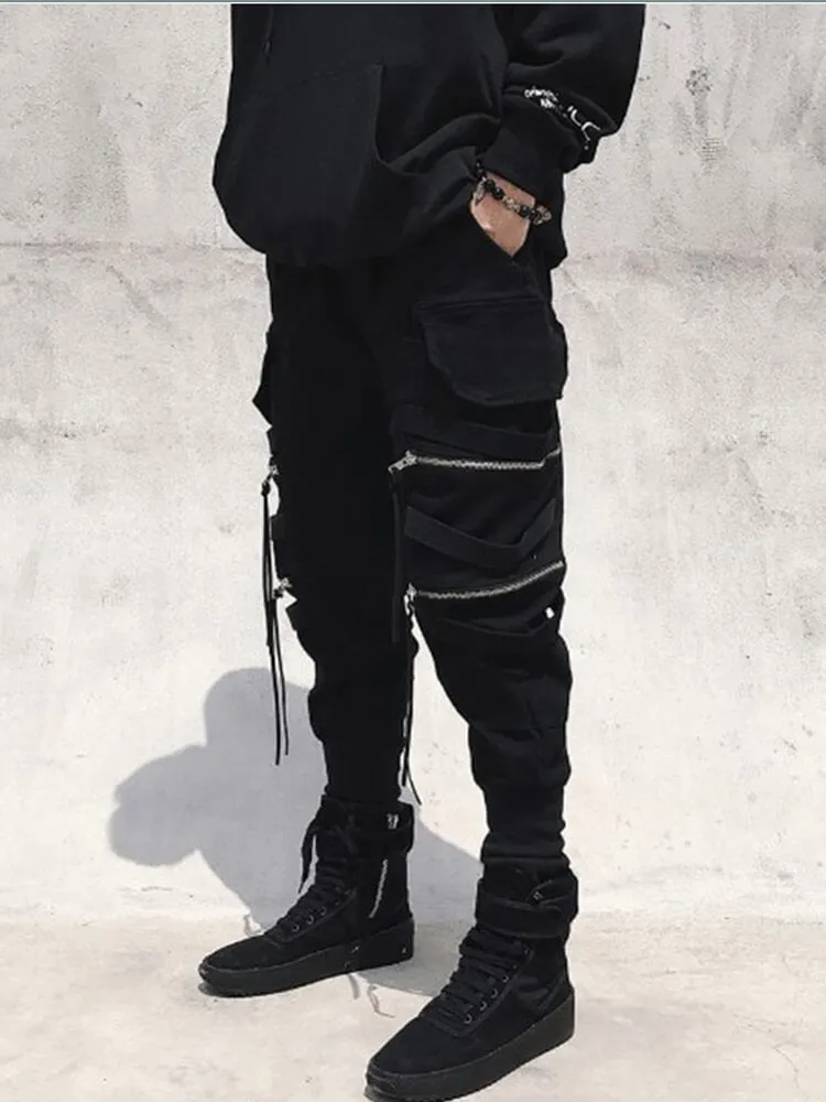 Spectre8 Black Cargo Pants for mens korean streetwear joggers