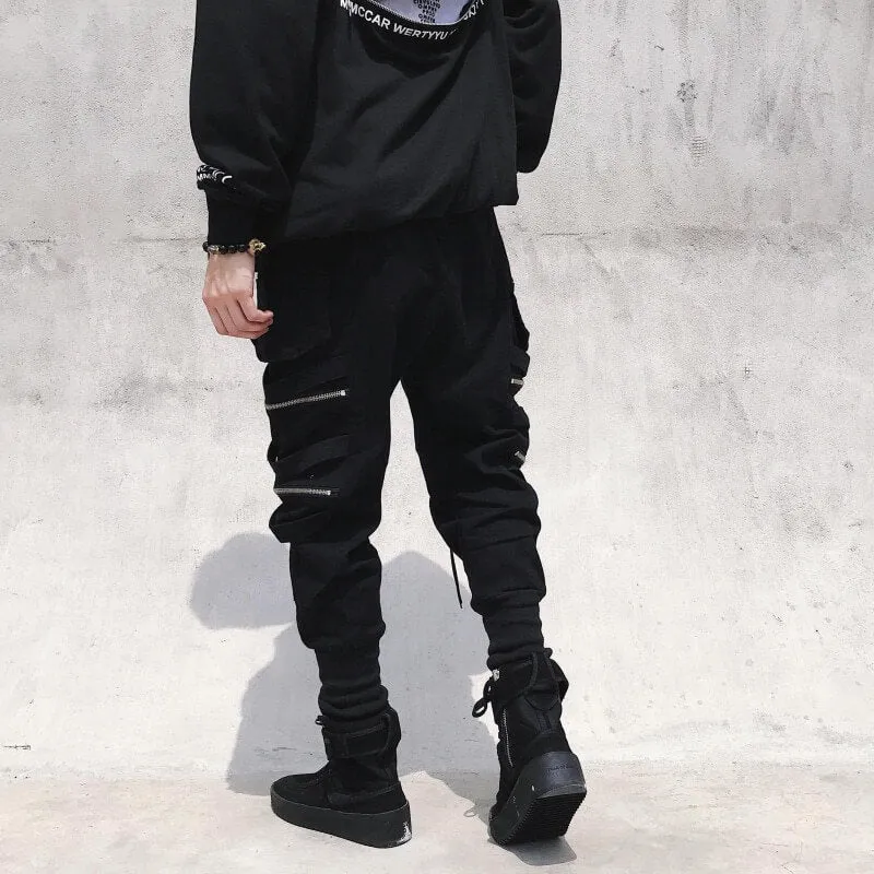 Spectre8 Black Cargo Pants for mens korean streetwear joggers