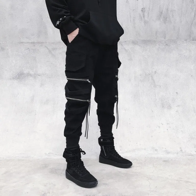 Spectre8 Black Cargo Pants for mens korean streetwear joggers