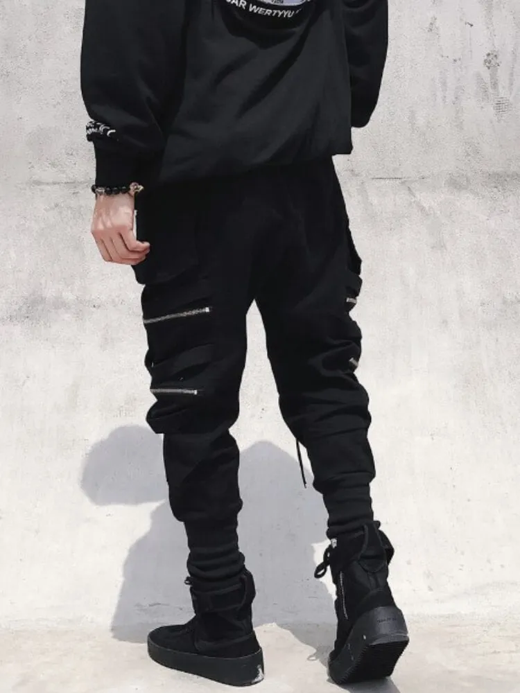 Spectre8 Black Cargo Pants for mens korean streetwear joggers