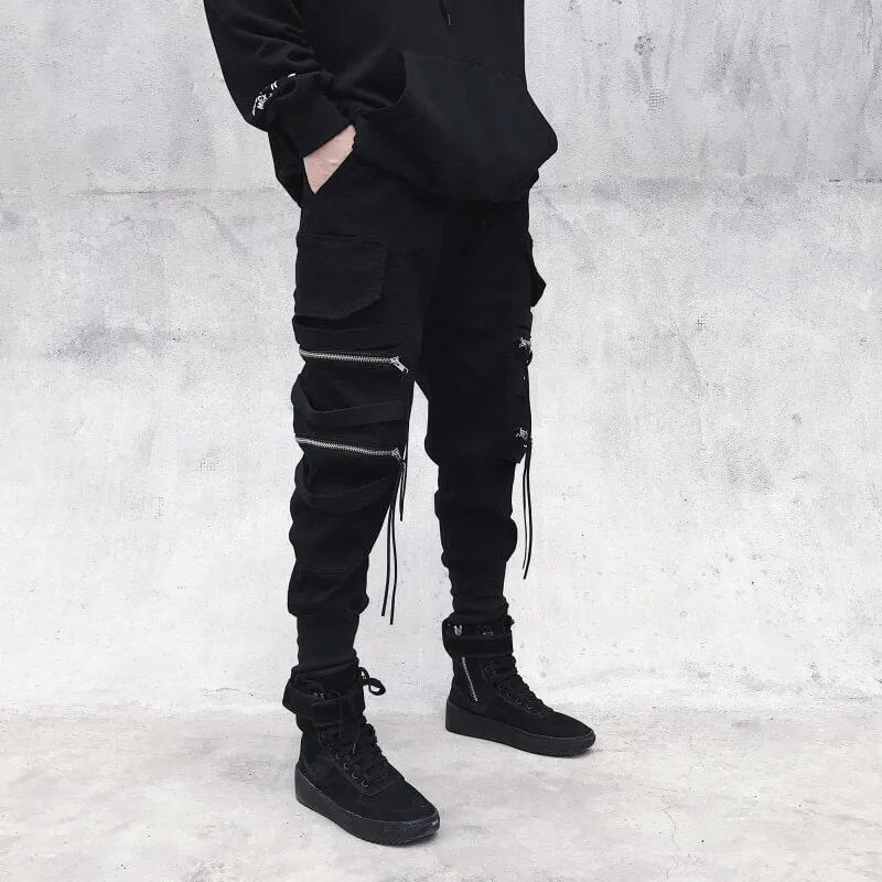 Spectre8 Black Cargo Pants for mens korean streetwear joggers