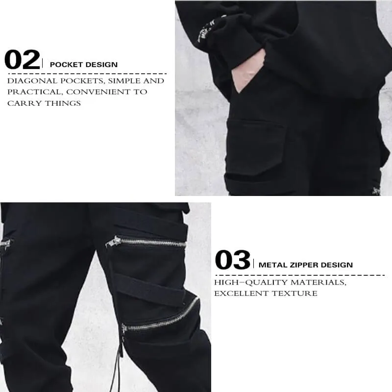 Spectre8 Black Cargo Pants for mens korean streetwear joggers