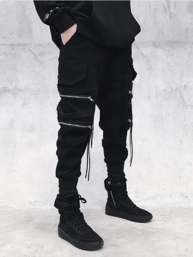 Spectre8 Black Cargo Pants for mens korean streetwear joggers