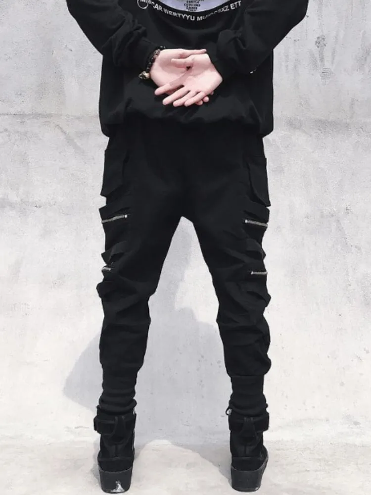 Spectre8 Black Cargo Pants for mens korean streetwear joggers