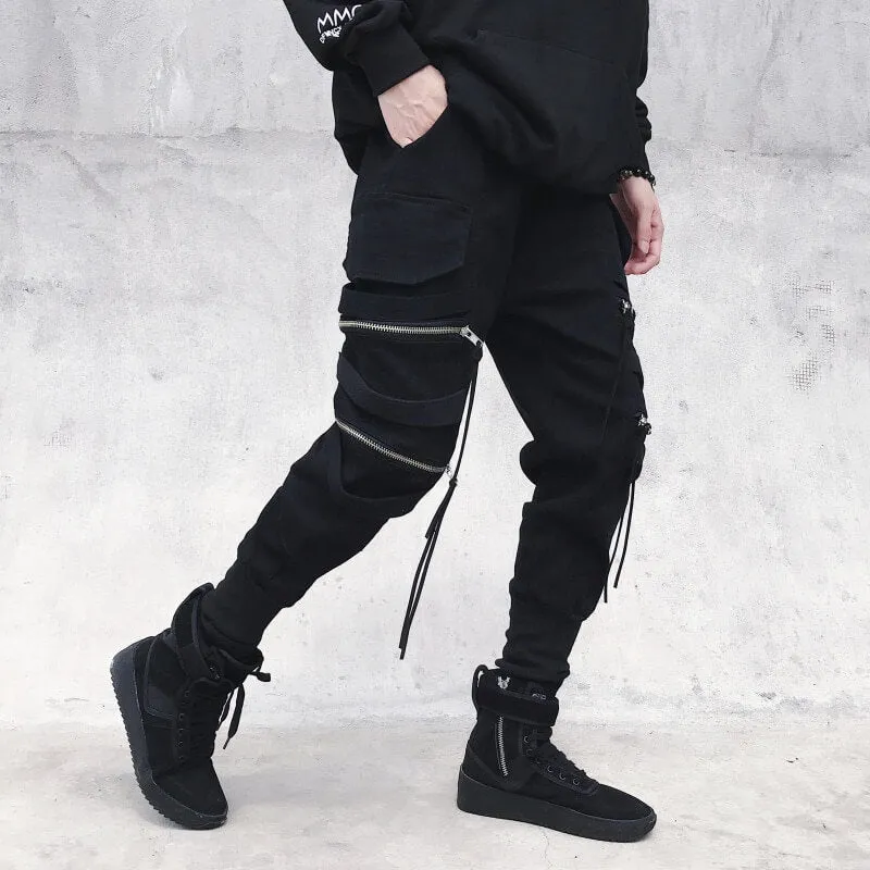 Spectre8 Black Cargo Pants for mens korean streetwear joggers