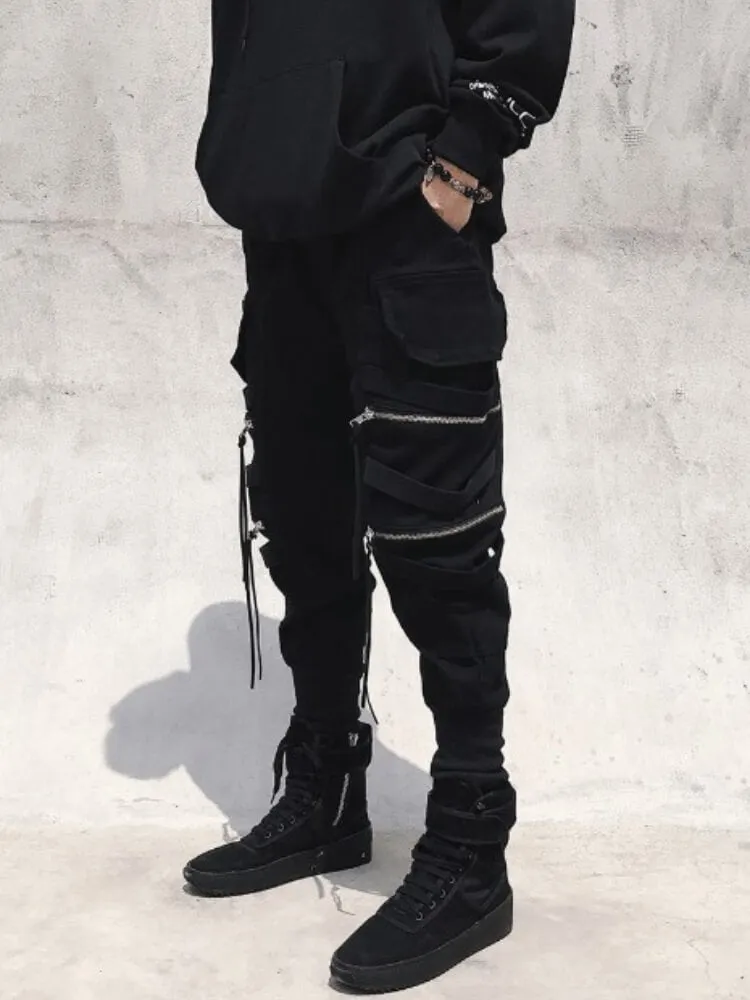 Spectre8 Black Cargo Pants for mens korean streetwear joggers