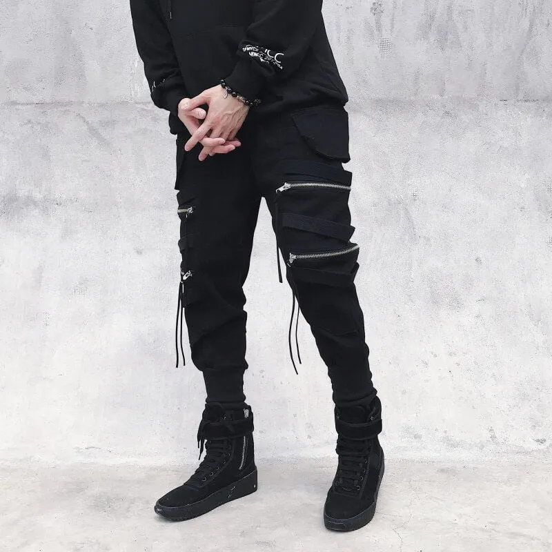 Spectre8 Black Cargo Pants for mens korean streetwear joggers