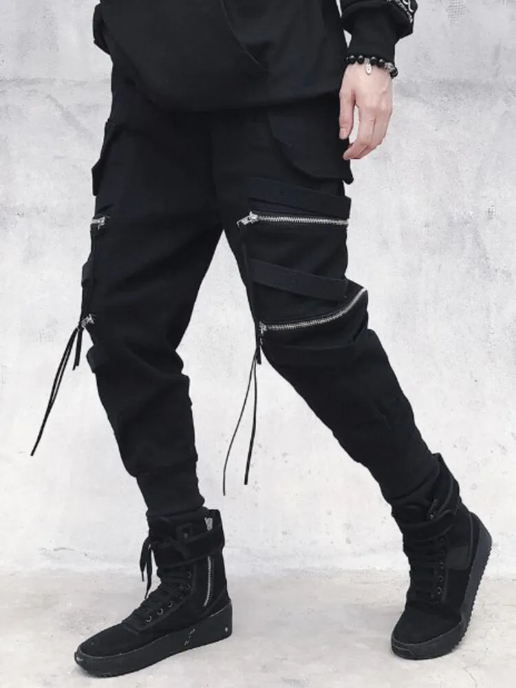 Spectre8 Black Cargo Pants for mens korean streetwear joggers