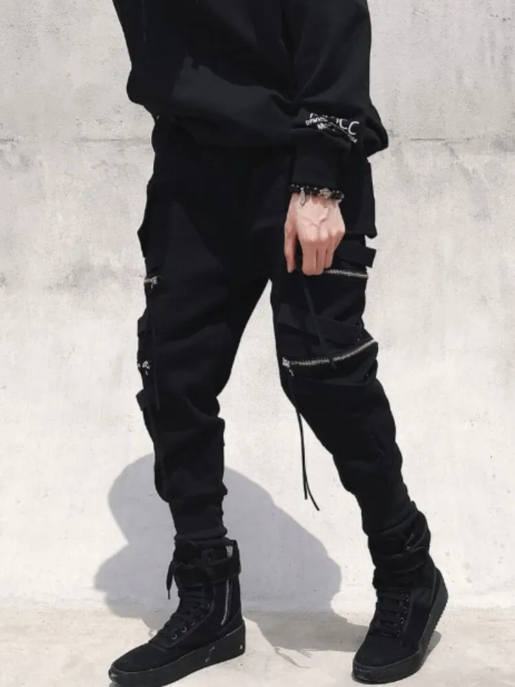 Spectre8 Black Cargo Pants for mens korean streetwear joggers