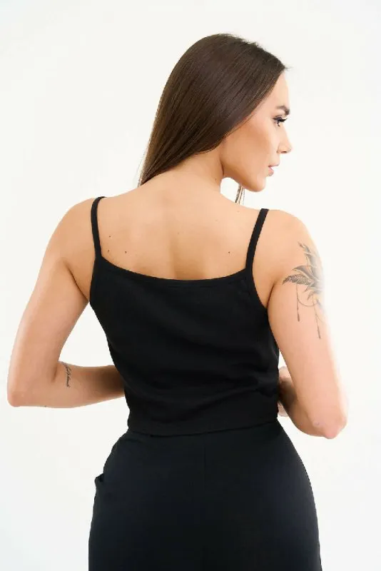 Square Neck Spaghetti Straps Cotton Crop Top for Womens in Black