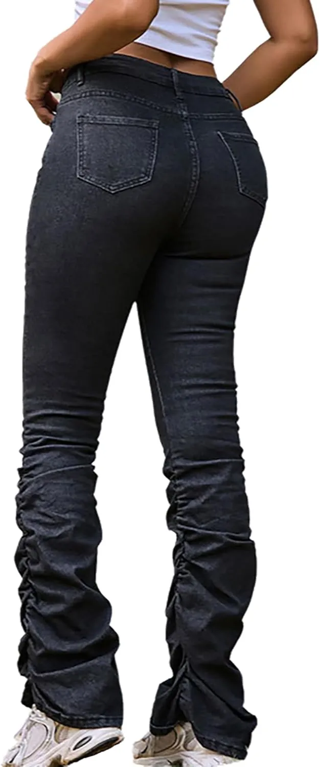 Stacked Jeans for Women Trendy High Waisted Stretchy Slim Fit Skinny Denim Pants