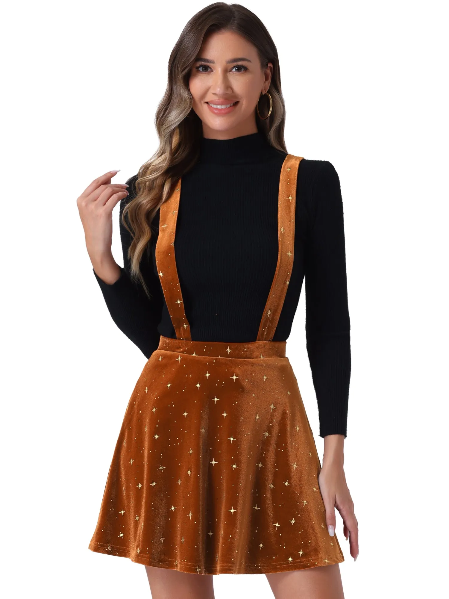 Stars Velvet High Waist Mini Pinafore Overall Suspender Skirt