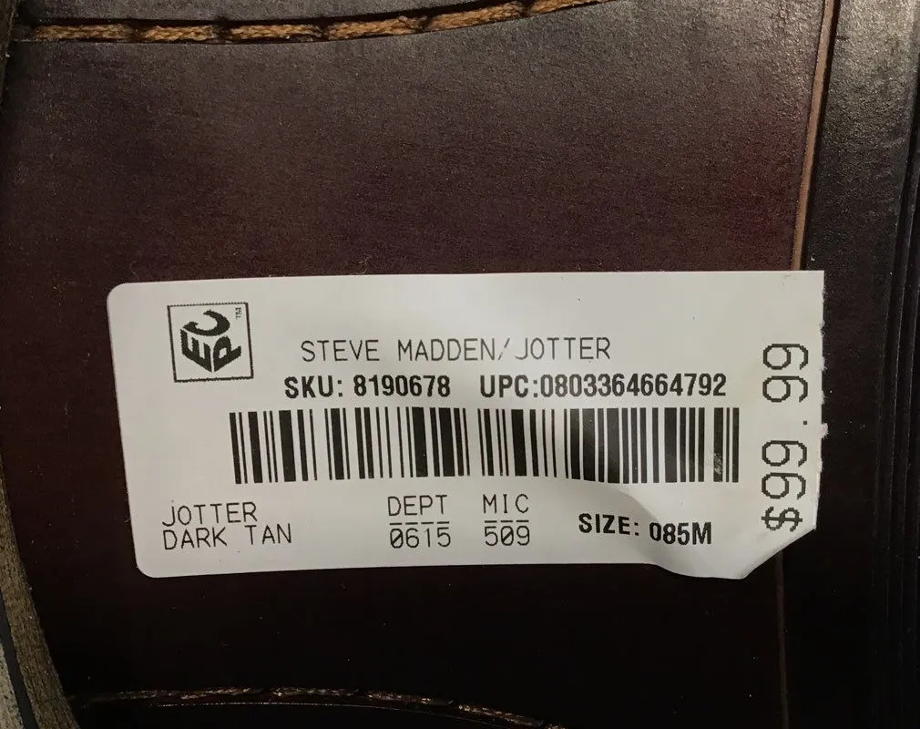 Steve Madden Men's Jotter Dark Tan Leather Combat Boots - Size 8.5