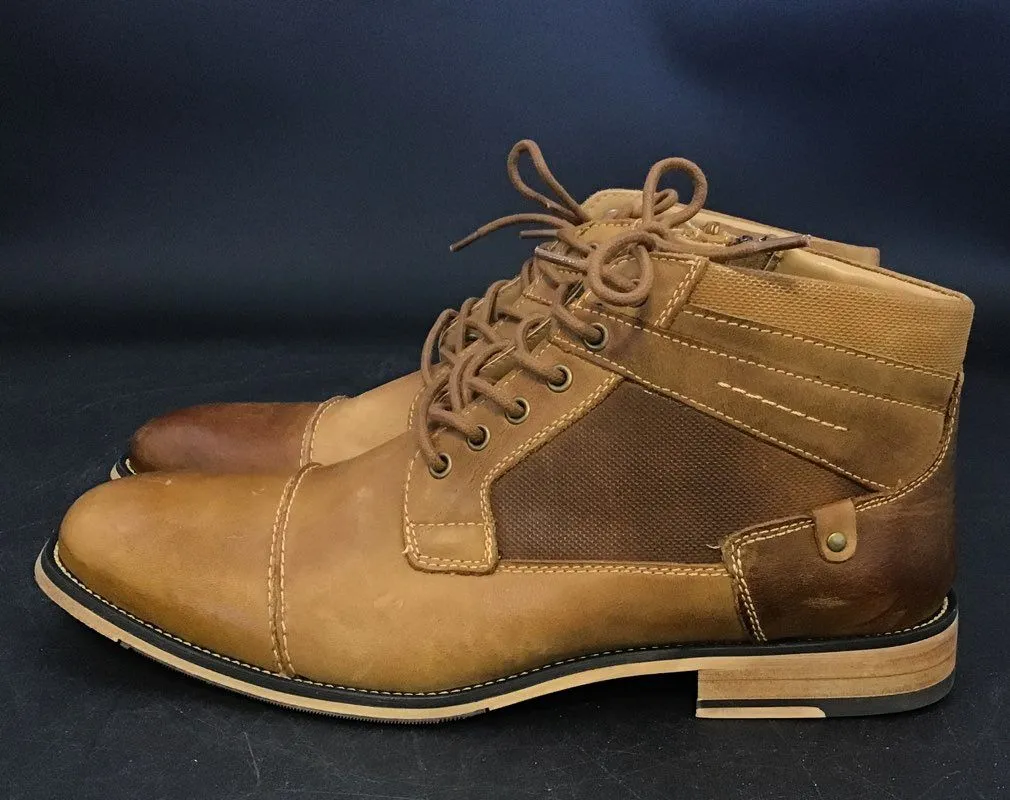 Steve Madden Men's Jotter Dark Tan Leather Combat Boots - Size 8.5