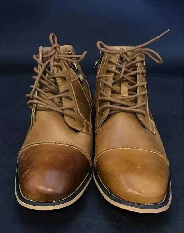 Steve Madden Men's Jotter Dark Tan Leather Combat Boots - Size 8.5