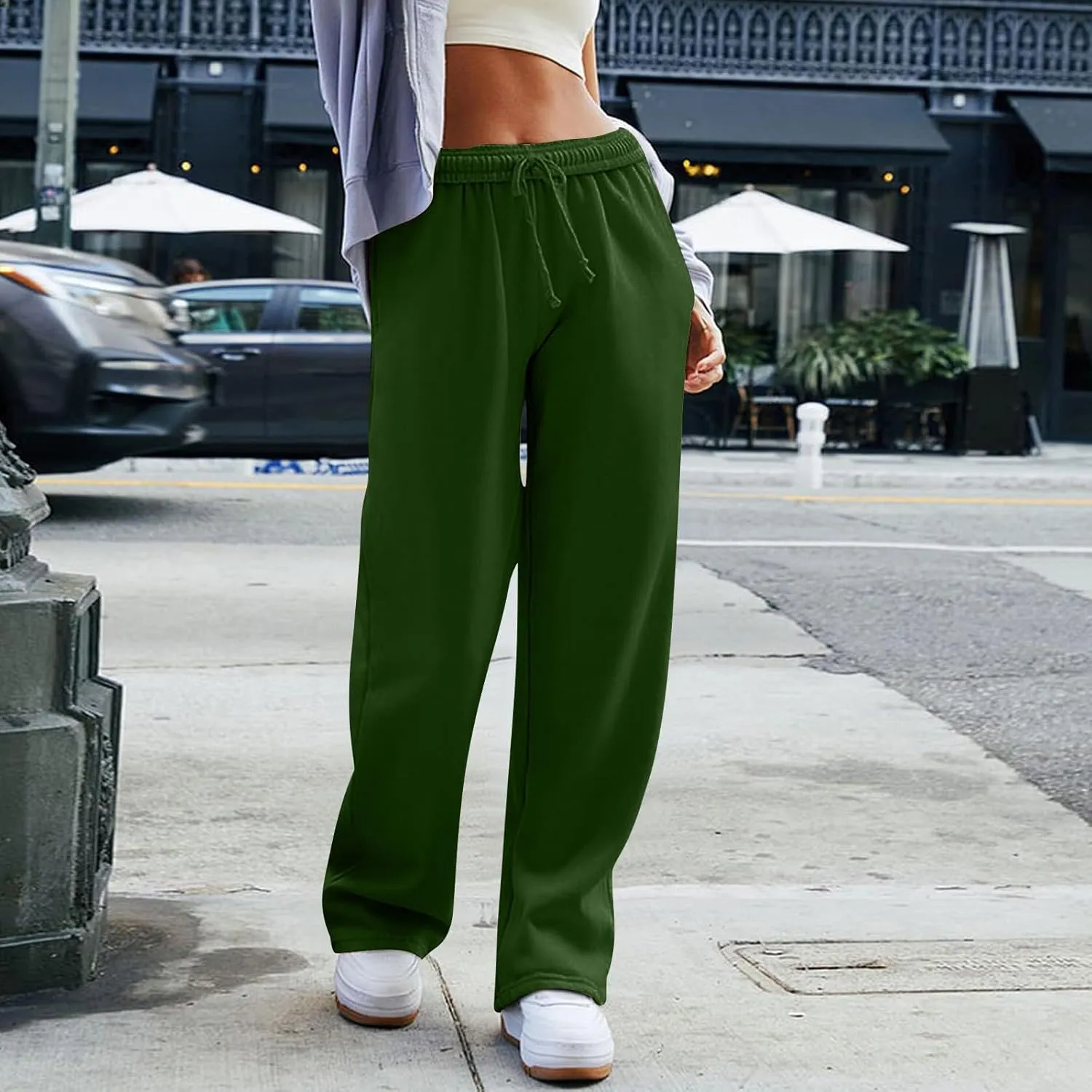 Straight Leg Sweatpants for Women Interior Drawstring Low Rise Sweatpants Athletic Fleece Joggers with Pockets