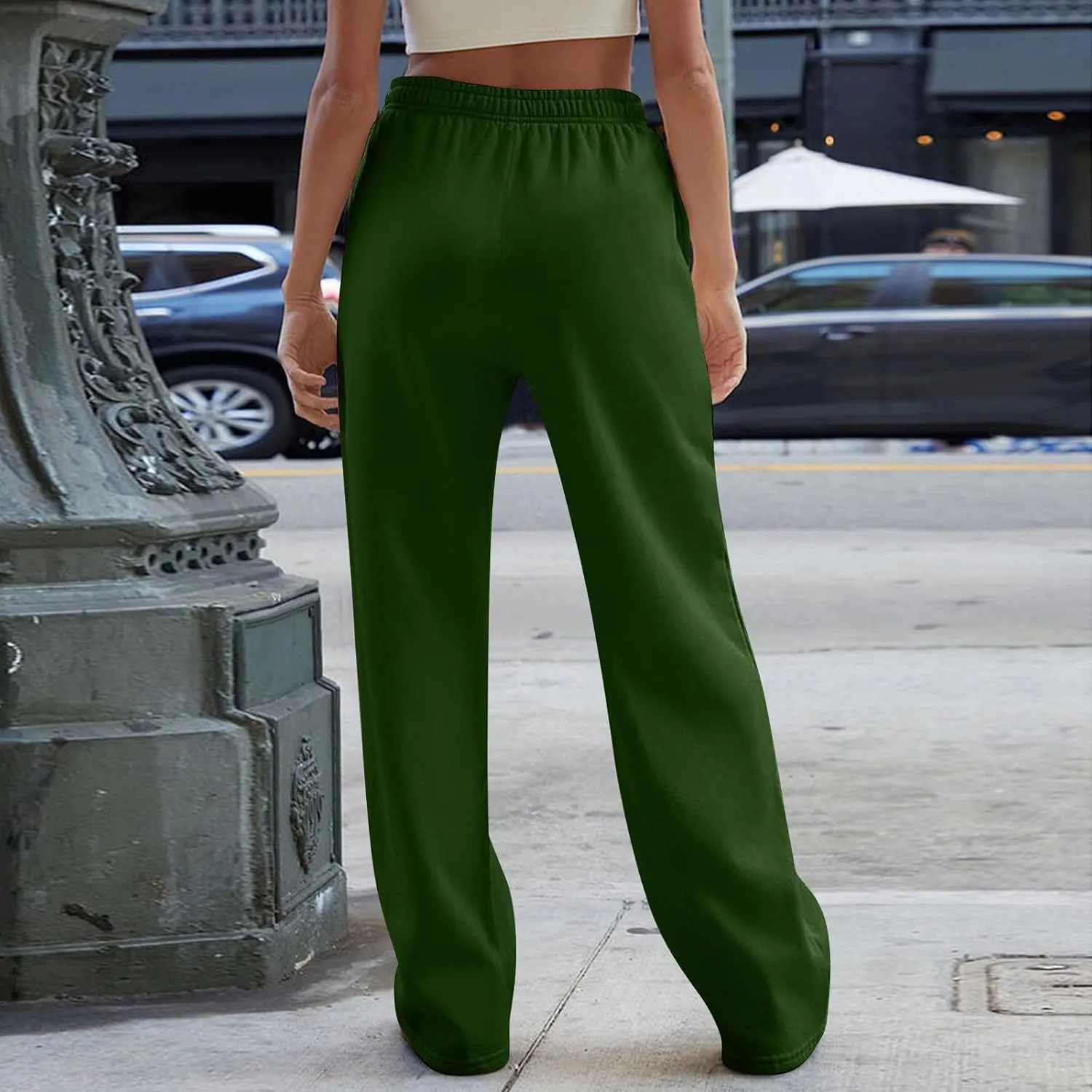 Straight Leg Sweatpants for Women Interior Drawstring Low Rise Sweatpants Athletic Fleece Joggers with Pockets