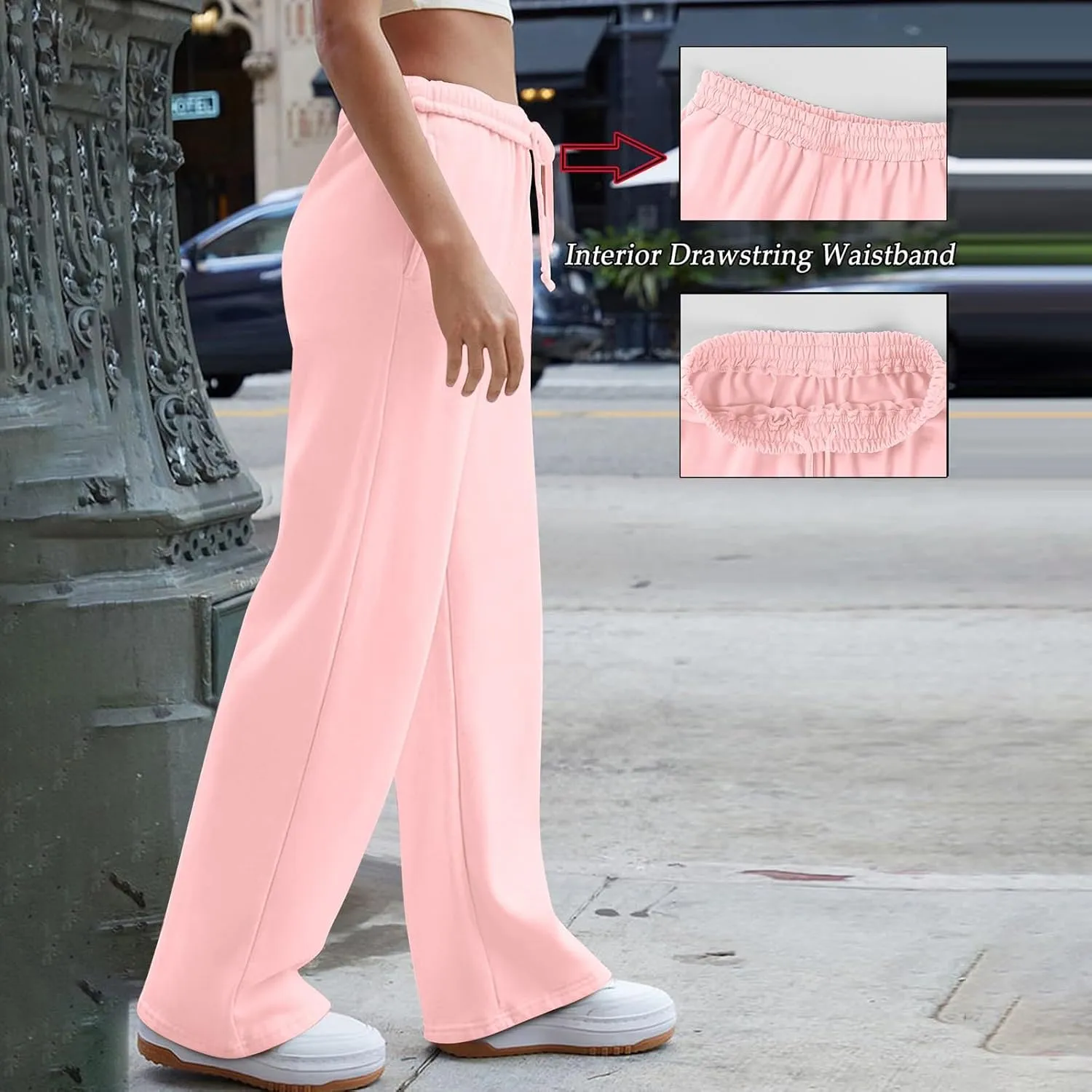 Straight Leg Sweatpants for Women Interior Drawstring Low Rise Sweatpants Athletic Fleece Joggers with Pockets