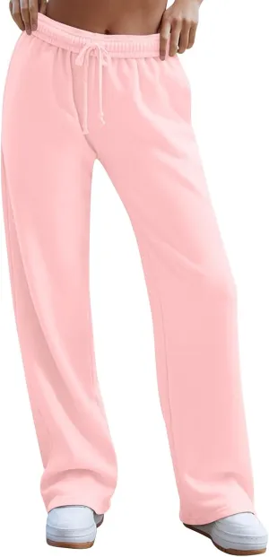 Straight Leg Sweatpants for Women Interior Drawstring Low Rise Sweatpants Athletic Fleece Joggers with Pockets