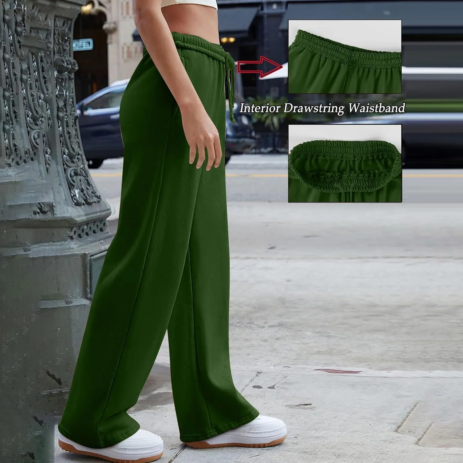 Straight Leg Sweatpants for Women Interior Drawstring Low Rise Sweatpants Athletic Fleece Joggers with Pockets