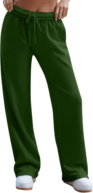 Straight Leg Sweatpants for Women Interior Drawstring Low Rise Sweatpants Athletic Fleece Joggers with Pockets