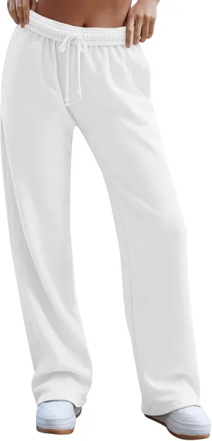 Straight Leg Sweatpants for Women Interior Drawstring Low Rise Sweatpants Athletic Fleece Joggers with Pockets